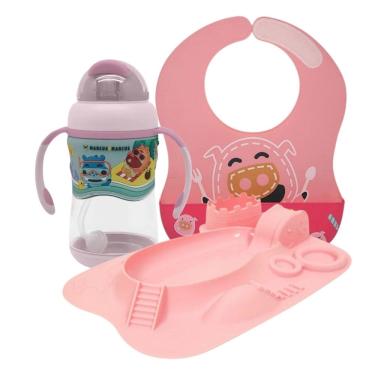 Imagem de Kit Refeição Porquinha Pokey Rosa (Prato, Babador e Copo Anti-vazamento) - Marcus & Marcus