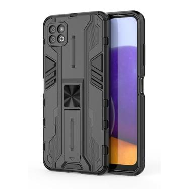 Imagem de SORAKA Capa para Samsung Galaxy A22 5G com suporte Capa de proteção resistente para Samsung Galaxy A22 5G Capa com placa de metal para suporte magnético para carro Capa Silm Fit