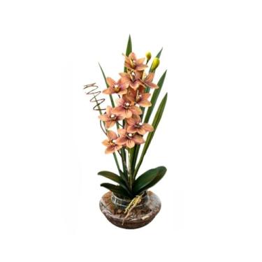 Imagem de Arranjo De Flores Artificiais Decorativas Orquidea Artificial Luxo Realista Para Casa Escritorio Decoracao Sustentavel(Marrom)