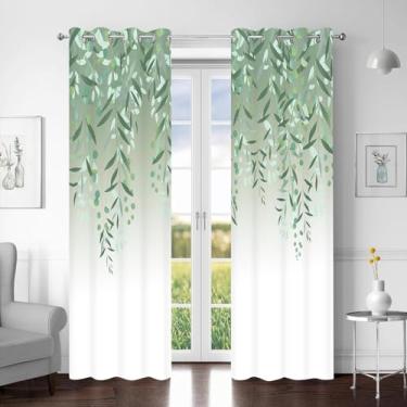 Imagem de Cortinas de folhas de eucalipto verde sálvia botânica, floral, cozinha, janela, gradiente, aquarela, planta, flores silvestres, folhas de fazenda, ombré, cortinas modernas para quarto, café, sala de
