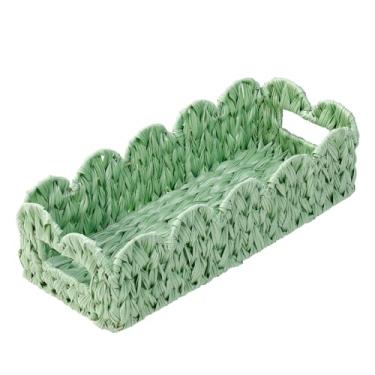 Imagem de Coeusy Cesto de vaso sanitário verde, cesta de vime recortada para papel higiênico, acessórios de decoração de banheiro verde, cestas de armazenamento pequenas estreitas para prateleira, quarto