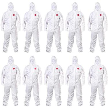 Imagem de Kit 10 Macacão Descartável Impermeável Para Proteção Química Tipo 6 EPI Steelflex