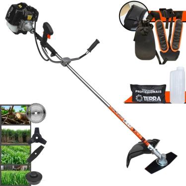 Imagem de Roçadeira Máquina de Corta Grama À Gasolina Terra GRH-520 2T 52cc 2,5HP 6.500rpm + Lâmina Facão + Lâmina 3 Pontas + Lâmina 40 Dentes + Carretel Nylon