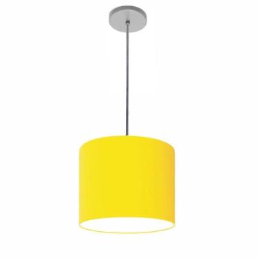 Imagem de Lustre Luminária Pendente Vivare Free Lux Pe-4105cz Cúpula Em Tecido 20x22cm Amarelo Canopla Cinza E Fio Cristal