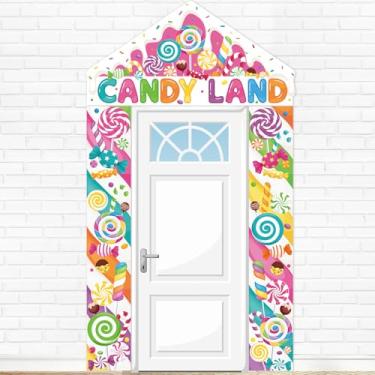 Imagem de Funrous Decoração de porta de festa, decoração de festa de doces, pirulito, porta doce, faixa de terra, conjunto de placas de varanda para aniversário, chá de bebê, doce, loja, adereços de fotos