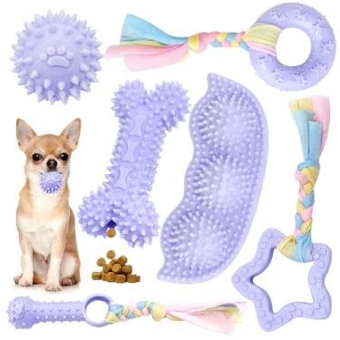 Imagem de Petcare Pacote com 6 brinquedos para dentição de filhotes, brinquedos roxos fofos para cachorros de 0 a 6 meses, brinquedos de dentição de cães com corda de borracha macia, melhores brinquedos para