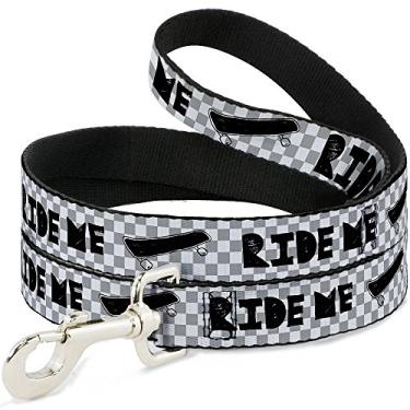 Imagem de Buckle-Down Coleira para animais de estimação - Skate Ride Me com mini xadrez branco/cinza/preto - 1,82 m de comprimento - 2,54 cm de largura