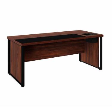 Imagem de Mesa Diretor 180cm com Caixa de Tomadas e Porta Objetos para Escritório Corporate Louro Preto / Preto