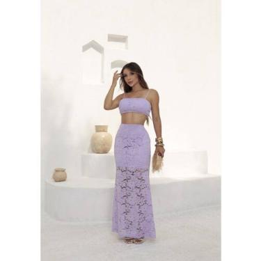 Imagem de Conjunto Festa Saia Longa e Top em Renda - luh may, Lilás, M