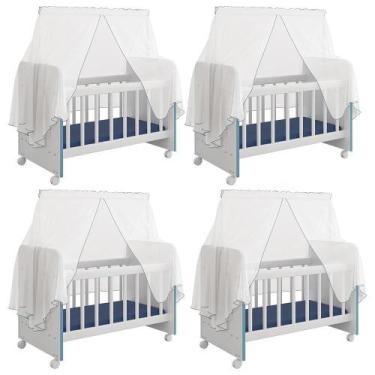 Imagem de Kit 4 Berços Para Boneca Brinquedo Infantil Branco Azul - LYAM DECOR