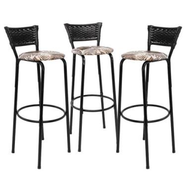 Imagem de Kit 3 Banquetas Alta 80cm Balcão Ilha Cozinha Americana Bar Bancada Ár