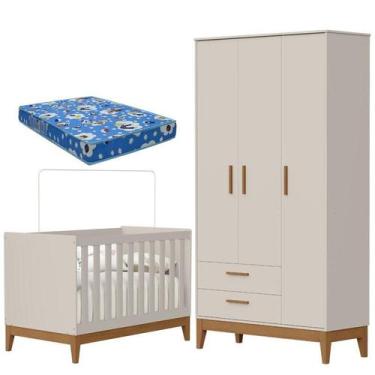 Imagem de Guarda Roupa Infantil 3 Portas com Berço Americano Flip Areia Acetinad