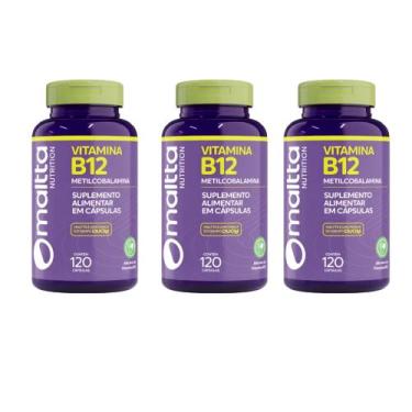 Imagem de Kit 3 Vitamina B12 Metilcobalamina 3x60 cps Suplemento Alimentar Maltt