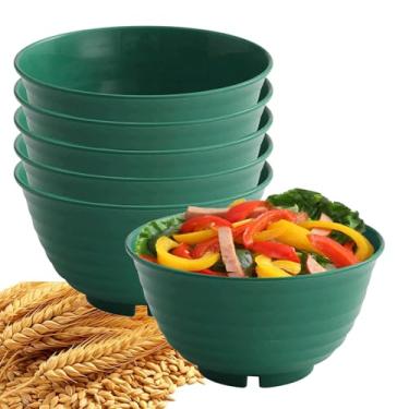 Imagem de YuanQ Tigelas redondas de palha de 18 cm, inquebráveis, leves, reutilizáveis para sobremesa, lanche ou salada, conjunto de 6 para uso na cozinha (verde escuro)