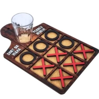 Imagem de Jogo da Velha Tabuleiro Presente MDF Com Copo De Acrílico Shot Drink