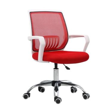 Imagem de Cadeira de escritório cadeira de escritório cadeira de escritório giratória de malha cadeira de sala de reuniões com suporte lombar e apoios de braços fixos ajustáveis (vermelha)