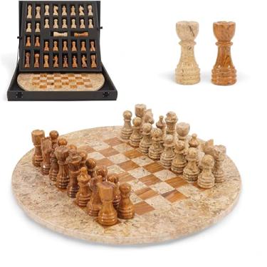 Imagem de EarthenTones Marble Chess Set for Adults with Complementary Storage Box, 15" Coral & Red Handmade Chess Board Game with 2 Extra Queens, Unique Gift & Home Décor