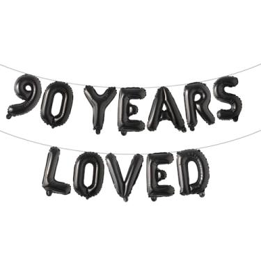 Imagem de Faixa de balão amada por 90 anos, guirlandas de glitter multicoloridas para artigos de decoração de festa de aniversário de 90 anos/aniversário de casamento (90 anos amados preto)