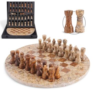 Imagem de EarthenTones Marble Chess Set for Adults with Complementary Storage Box, 12" Coral & Red Handmade Chess Board Game, Elegant Board Games for Adults, Luxury Chess Set