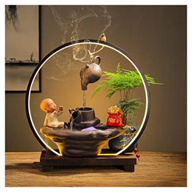 Imagem de XFNVXC Fonte decorativa para interior fonte de água de mesa com lâmpada círculo casa fortuna ornamento escritório sala de estar decoração de mesa fonte de jardim casa