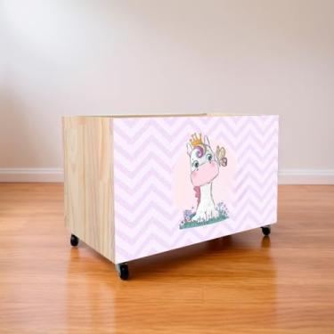 Imagem de Caixa Organizadora de Brinquedos com 4 Rodas - Bau de Brinquedos Infantil em Madeira de Pinho Natural (CX109)