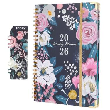 Imagem de libfrnt Agenda semanal mensal 2026 janeiro de 2026 - dezembro de 2026 com abas 16,5 x 21,5 cm papel premium de alta qualidade flexível capa dura para fazer e notas verdes