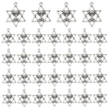 Imagem de HOBBIESAY 100 pingentes de estrela de Davi, estilo tibetano, pingente de estrela judaica, pingentes artesanais de pequenas estrelas, pingentes de liga de prata antiga para colar de pulseira