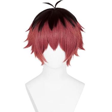 Imagem de Peruca Wiggy Mermaid Sousou no Frieren Stark preta vermelha + boné