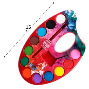 Imagem de Tinta Aquarela 12 Cores com Pincel e Paleta - Tudo em Caixa