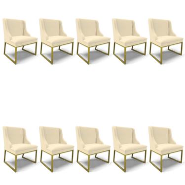 Imagem de Cadeira Sala de Jantar Industrial Dourado kit 10 Liz Linho Bege D03 - D'Rossi