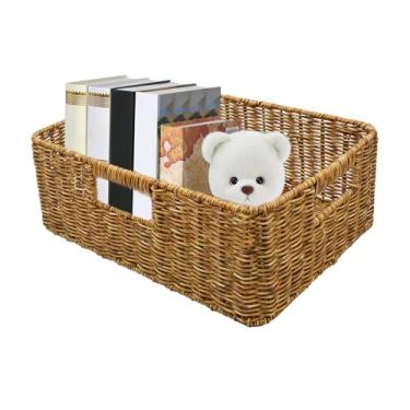 Imagem de Cesto Para Prateleira - Impermeável Multifuncional,Cesto De Armazenamento Trançado Em Rattan Falso,Para Quarto Cozinha Armário Sala De Lavandaria Despensa Dormitório Brinquedos Toalhas Livros