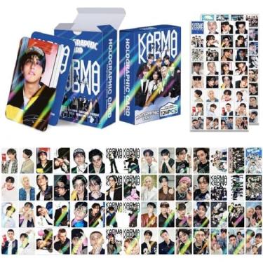 Imagem de MeiYiYou Conjunto de 124 peças Stray-Kids Laser Photocards, Stray-Kids Karma Cartão Lomo (60 cartões fotográficos + 64 adesivos - roxo)