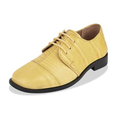Imagem de LIBERTYZENO sapato social masculino Croco lagarto impressão pele couro legítimo bico com cadarço (bebês/criança pequena/criança grande), Amarelo, 5 Big Kid