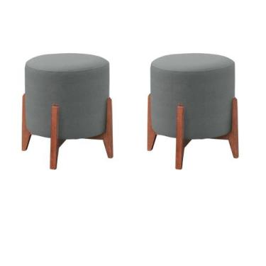 Imagem de Kit 02 Puff Redondo Thor Linho Sala de Jantar Straso - Straso Decor, C