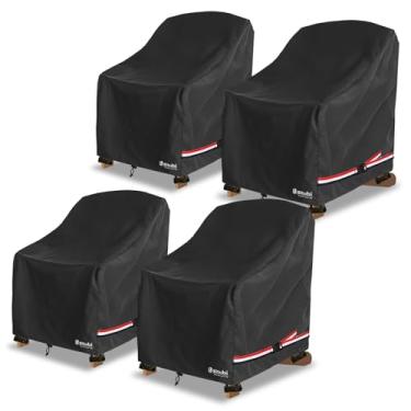 Imagem de Bitubi Pacote com 4 capas de cadeira Adirondack à prova d'água para ambientes externos, tamanho de até 76 cm L x 86 cm P x 91 cm A, capas de móveis de pátio de gramado externo (preto)