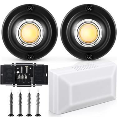 Imagem de Saillong Kit de campainha com fio, 2 botões de pressão de campainha iluminados de 16V 10VA com 2 sons para porta dianteira e traseira e caixa de campainha de porta para parede interna, compatível com
