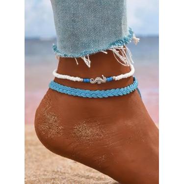 Imagem de Tornozeleiras femininas estilo praia boêmia tecer contas de corda acessórios casuais simples suave pé descalço joia presente para amigos festa de aniversário, Medium, Poliéster, Sem Pedra Preciosa