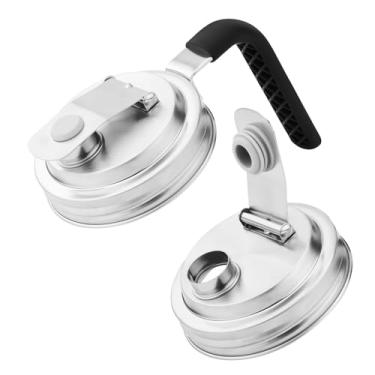 Imagem de 2 peças de tampas de pote de pedreiro, tampa hermética de aço inoxidável com alça, tampa flip de bico de boca larga, tampa flip de jarro à prova de vazamento para cerveja doméstica de bola de vidro