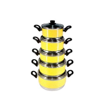 Imagem de Jogo Panelas Alumínio Amarelo Tampa de Vidro 5 Peças Amarelo