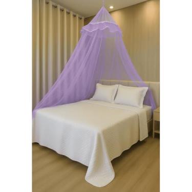 Imagem de Mosquiteiro de Teto Filó Renda Simples com Elástico – Para Cama Casal e Solteiro | Proteção, Conforto e Estilo no Quarto(Lilás)