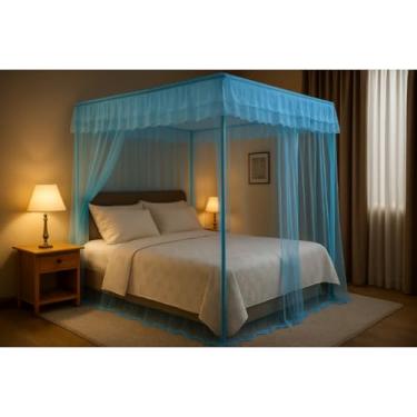 Imagem de Mosquiteiro Palácio Casal/Box/Queen com Armação – Luxo, Elegância e Proteção Completa(Azul Claro,Casal)