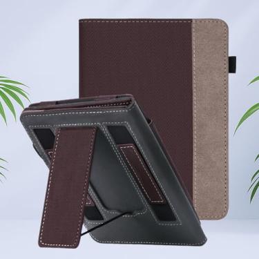 Imagem de Capa com suporte para o novo Kindle Paperwhite de 12ª geração (lançado em 2024) e Kindle Colorsoft Signature Edition, capa de couro PU com alças de mão e despertar/hibernar automaticamente