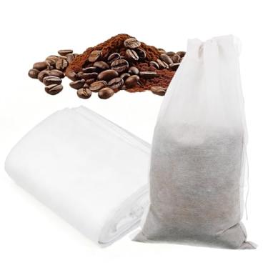 Imagem de 50 unidades de sacos de café para fermentação fria, sacos descartáveis de 15 x 25 cm de malha fina com cordão, saquinho de chá vazio grande para chá de folhas soltas, café gelado, pice, cerveja