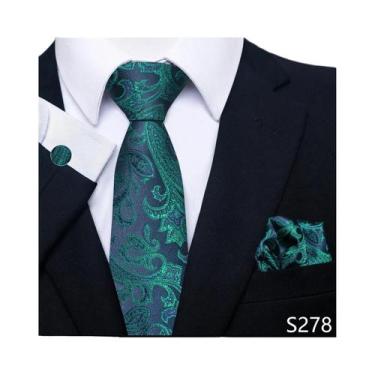 Imagem de Conjunto De Gravata Floral Verde Para Homens Com Abotoaduras E Lenço D