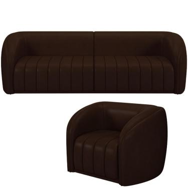 Imagem de Kit Sofá 5 Lugares Para Sala 332cm Com 01 Poltrona Lazio M03 Corano Marrom - Lyam Decor