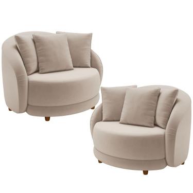 Imagem de Kit 02 Poltronas Decorativa Para Sala De Estar Fixa Pés Madeira Witta M03 Veludo Bege - Lyam Decor