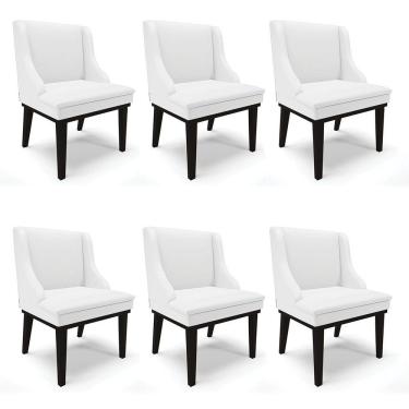 Imagem de Kit 06 Cadeiras De Jantar Corino Base Madeira Preto Branco