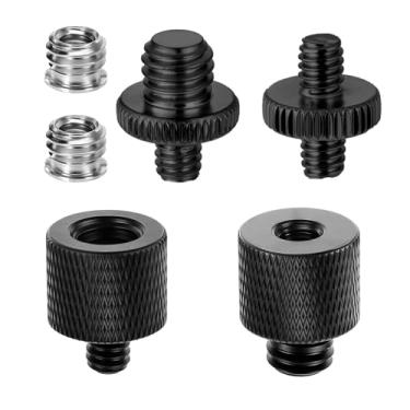 Imagem de Xthrotsenk Adaptador de parafuso de tripé, 6 peças, conversor rosqueado de alumínio, 1/4 macho para 3/8 fêmea e 3/8 macho para 1/4 fêmea para tripé, câmera, monitor, microfone, suporte de luz (preto)