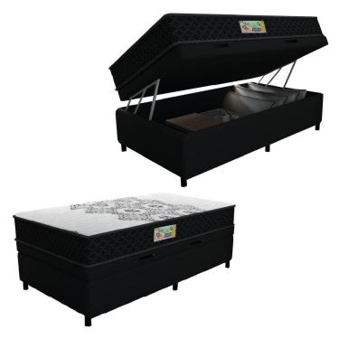 Imagem de Cama Box Baú Solteiro Gazin Colchão Espuma D33 Duo Balance Suede 88x188x63cm Preto/branco