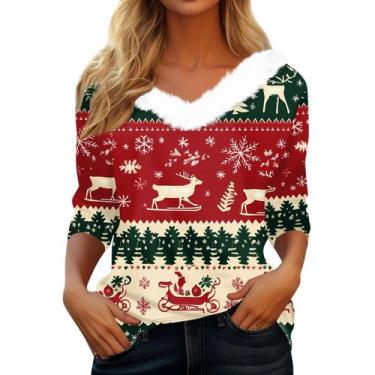 Imagem de Suéter de Natal COTECRAM 2024 de lã, manga 3/4, solta, modelagem solta